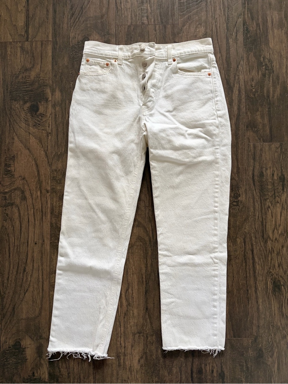 adidas White High-Rise Straight Leg Jeans